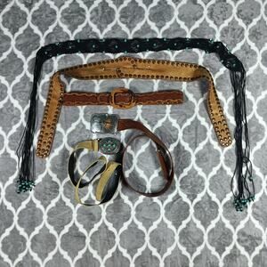 Western Belt Lot Leather Buckles Beads Cowgirl Style